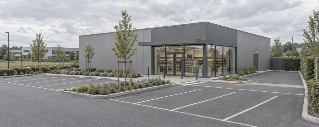 Supérette de zone d'activité, création, moins de 1 000 m² (image de synthèse)